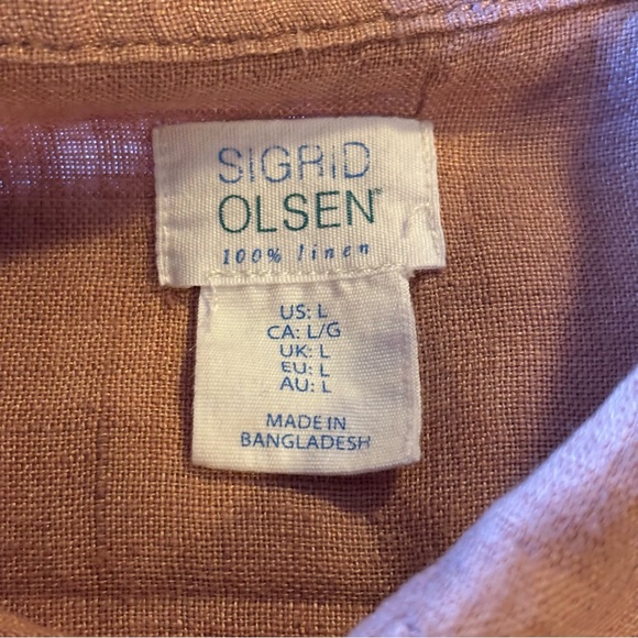 Sigrid Olsen Womens L Rose Linen Button Up 3/4 Sleeves Lagenlook peasant Shirt - Picture 3 of 8